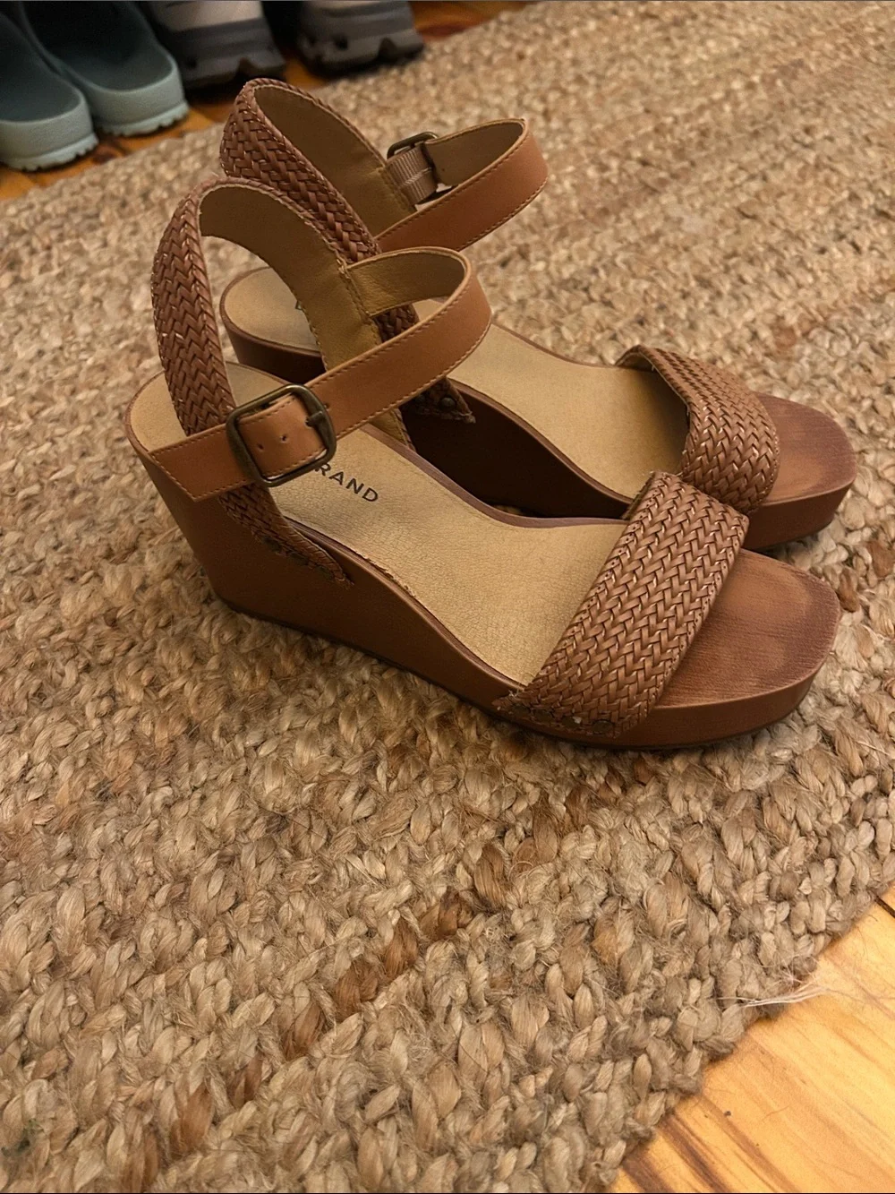 Lucky Brand Brown Woven Strap Wedge Sandals